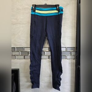 lululemon athletica Navy Leggings with Teal and Lime Waistband